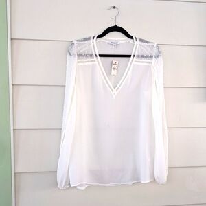 Express White V-Neck Blouse, Size L